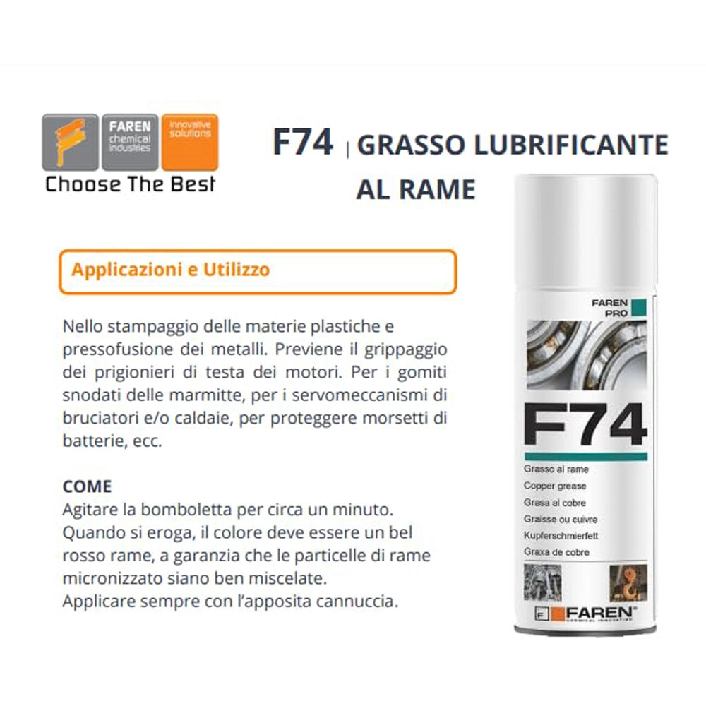 GRASSO LUBRIFICANTE E ANTIGRIPPANTE AL RAME F74 SPRAY 400ml RESISTE A 1000°FAREN