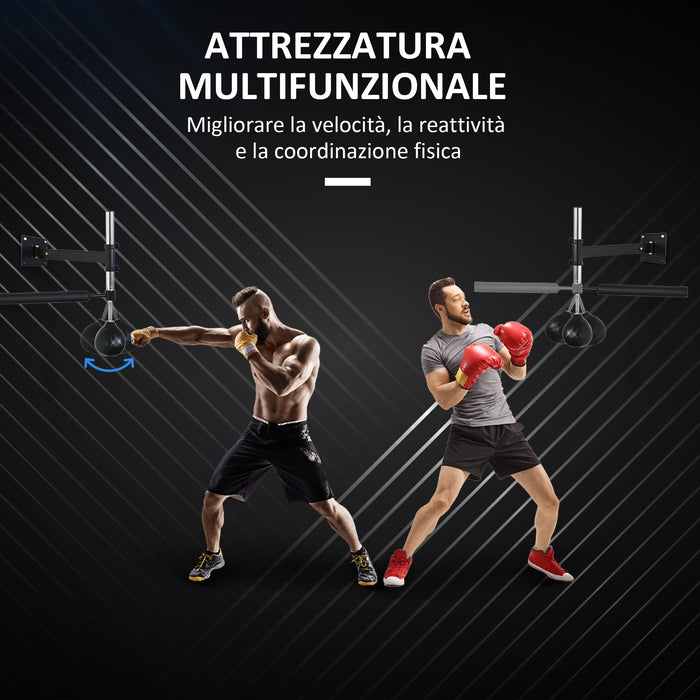 Speed Bag a Parete per Boxe e MMA ad Altezza Regolabile con Asta 79x72x20 cm in Acciaio e PU Nero