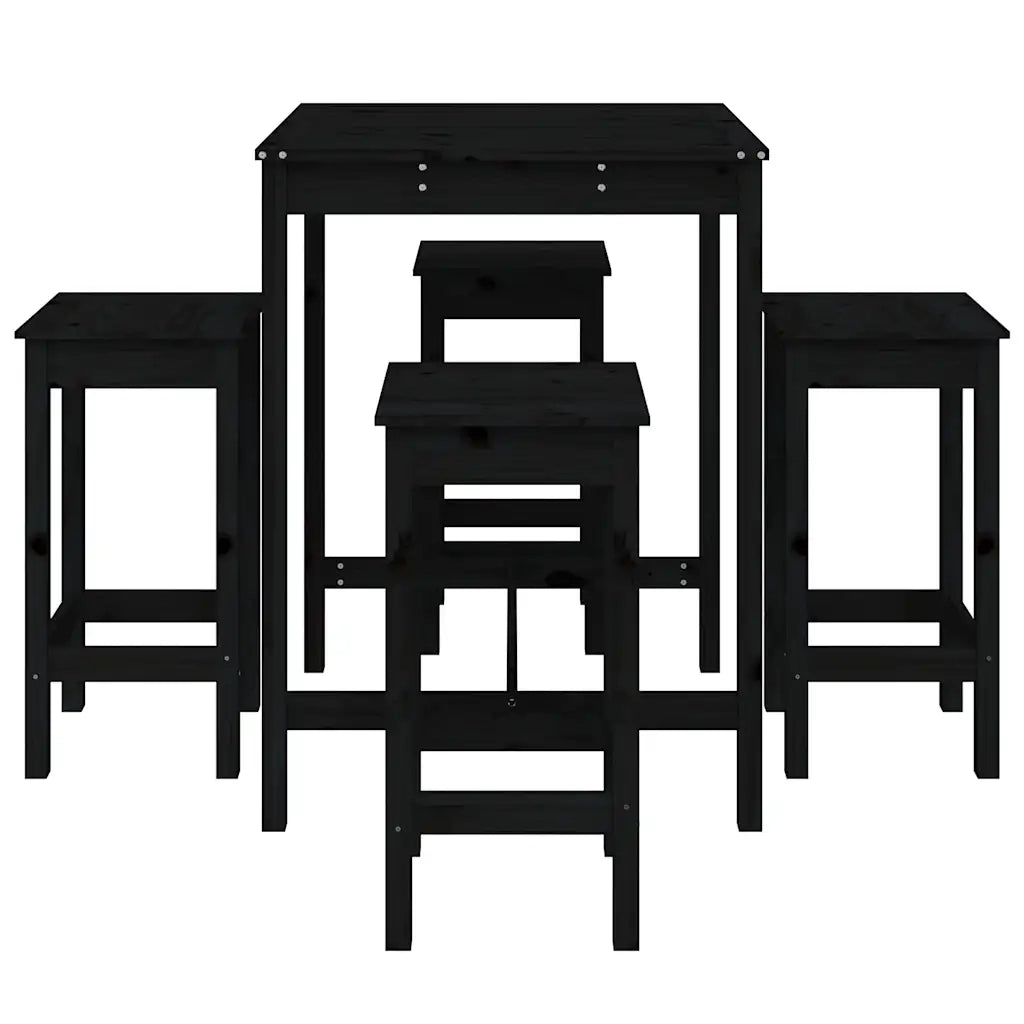 Set Bar da Giardino 5 pz | Set Salotto da Giardino Nero in Legno Massello di Pino