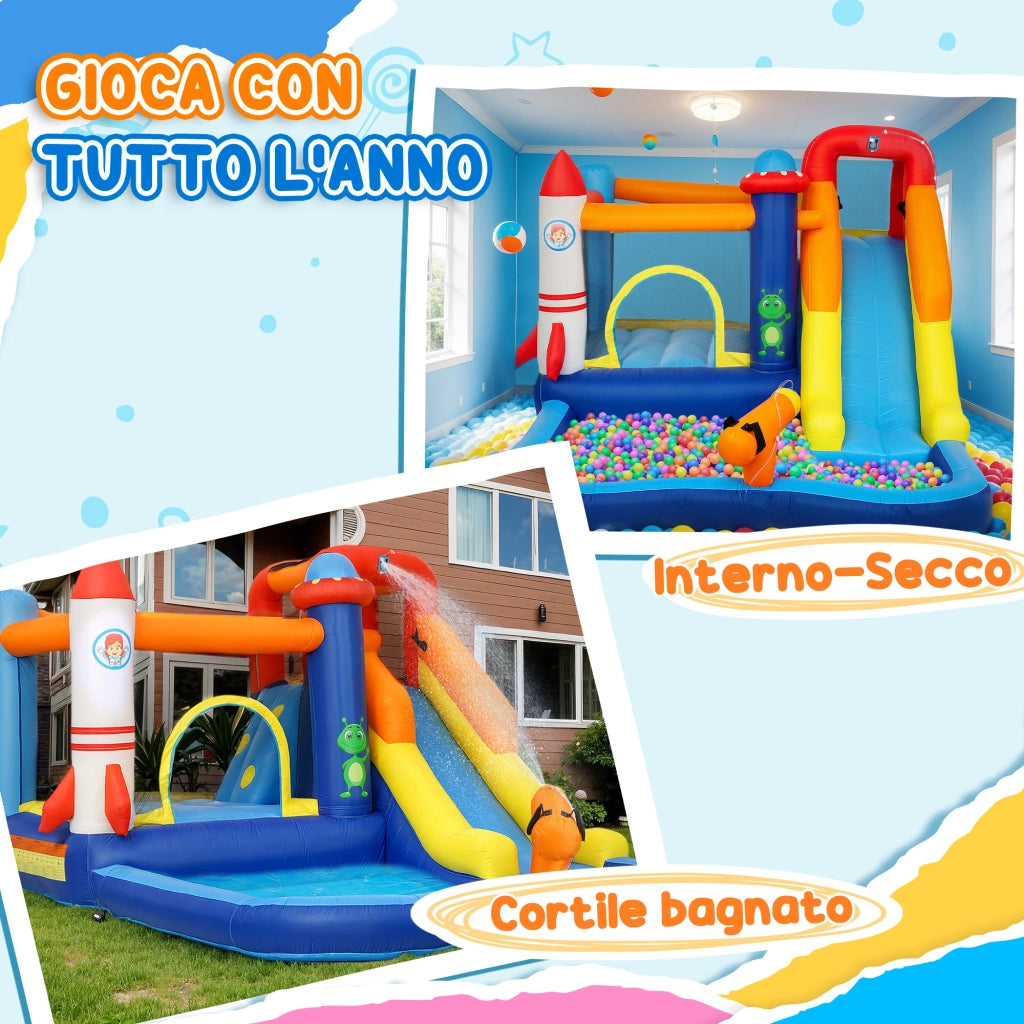 Castello Gonfiabile 5 in 1 per Giardino ¨C Zephmum ¨C 360x250x195cm Multicolore