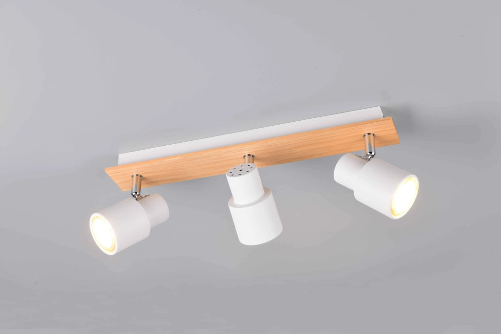 Barra 3 spots, metallo e legno, bianco, L 45 cm, Pierre