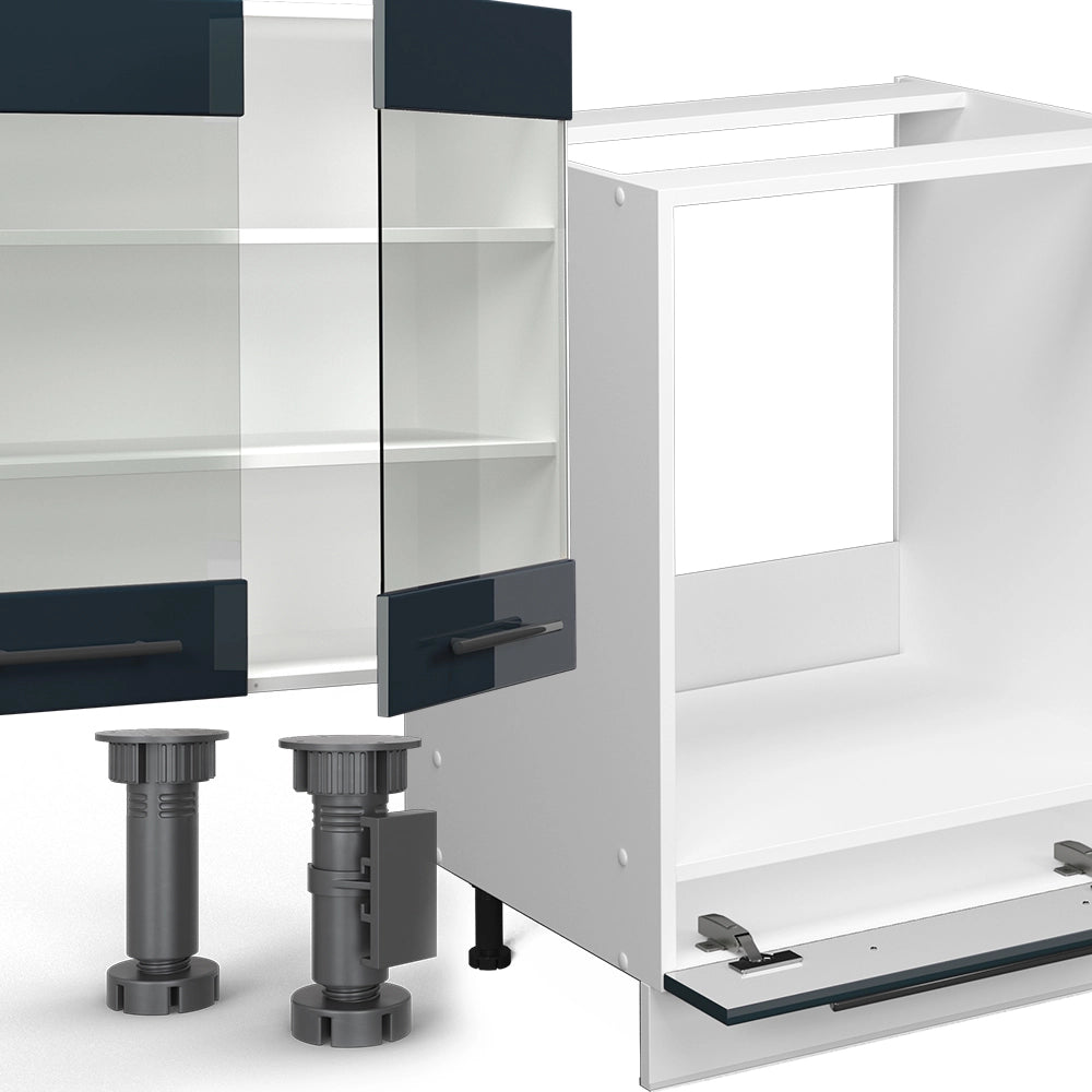 Cucina componibile Fame-Line Blu scuro lucido/Bianco 300 cm, PL Marmo Vicco