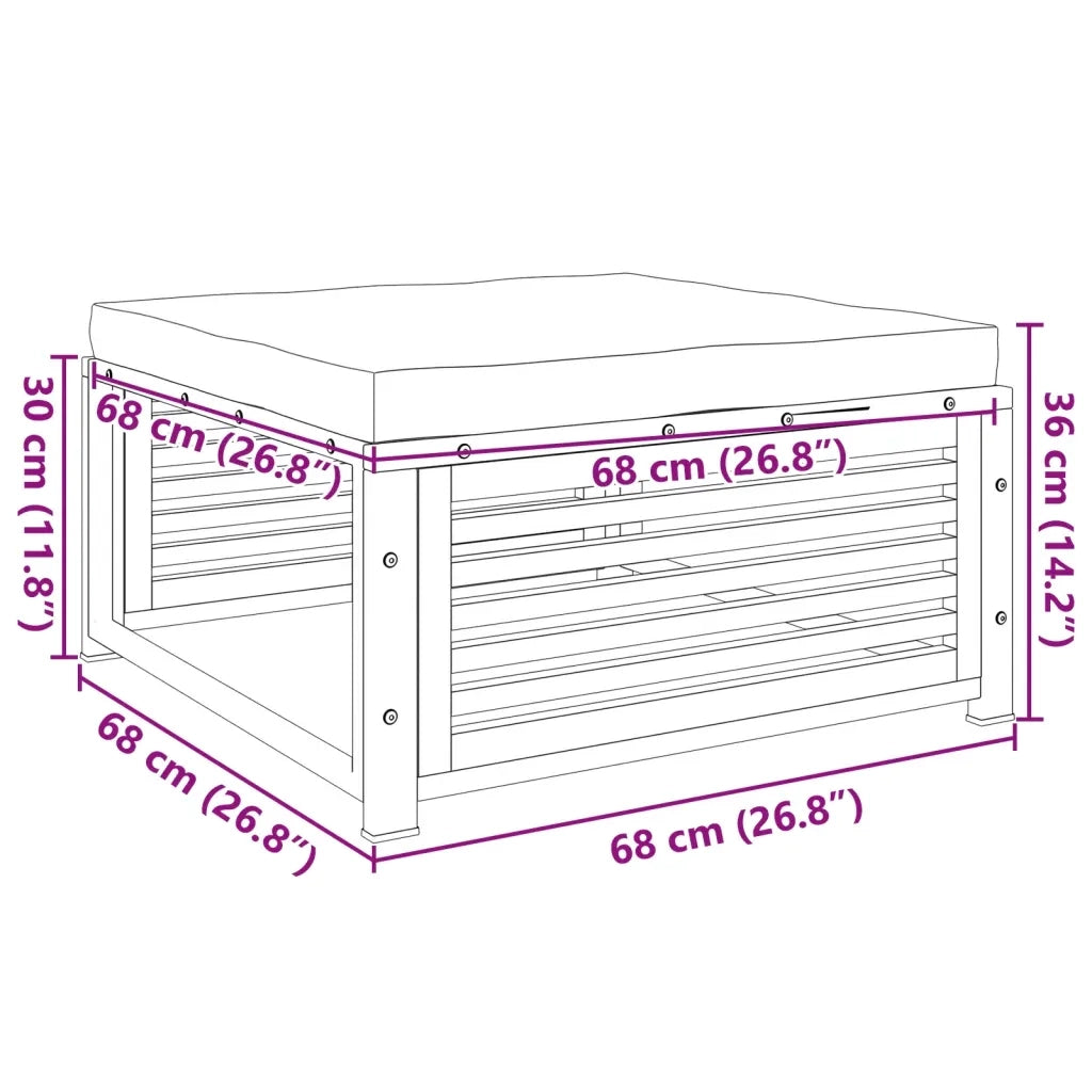 vidaXL Sgabello da Giardino con Cuscini 68x68x30 cm Massello Acacia