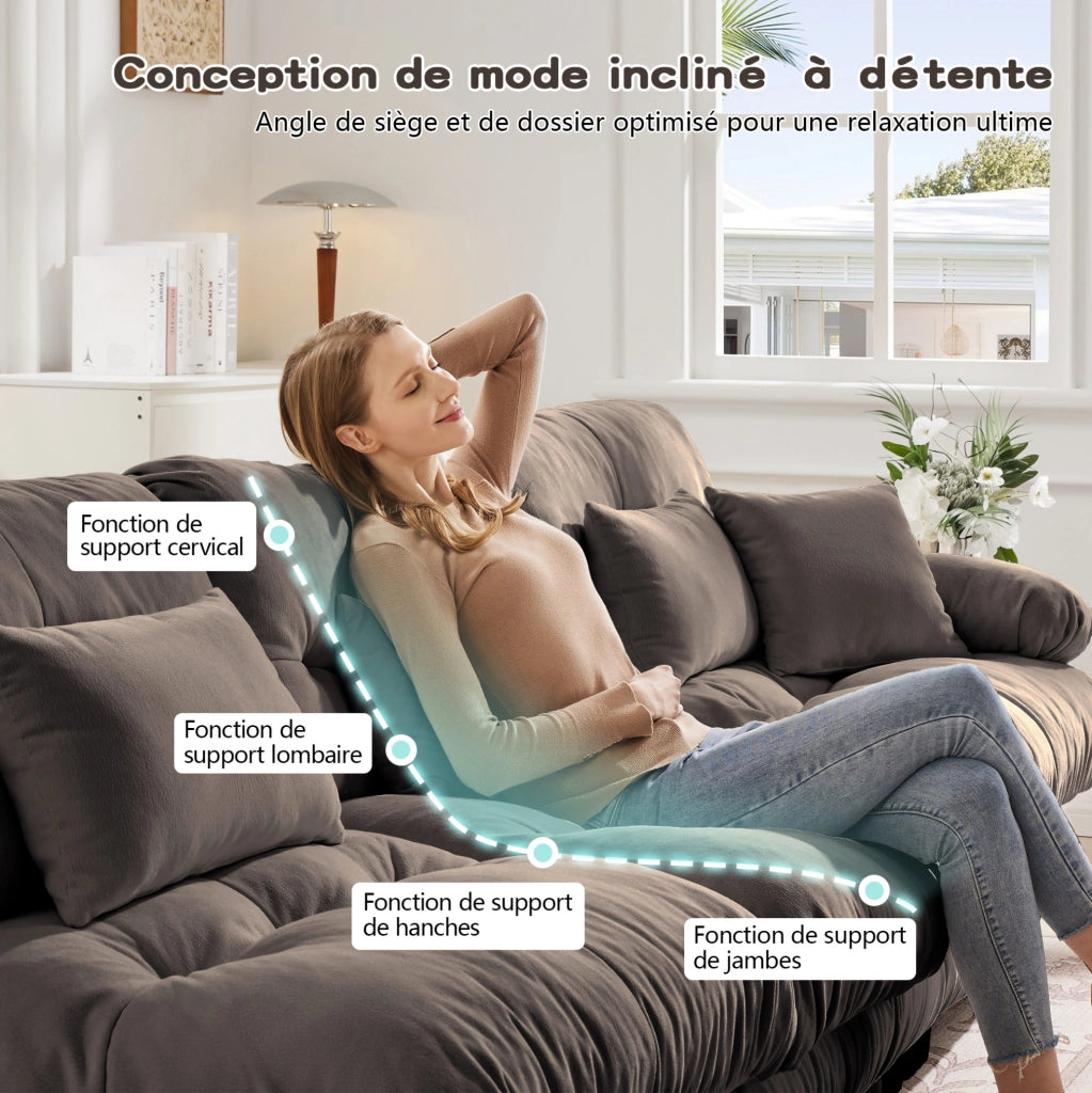Divano Angolare Modulare in Chenille Vintage Marrone con Pouf Abbinati