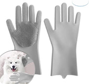 Manicure per cani e gatti in un solo passaggio - Manicure magica antistatica, guanti per il bagno dei cani in silicone, progettazione migliorata a 5 dita, per il bagno e la massaggiatura di cani e gatti - Grigio