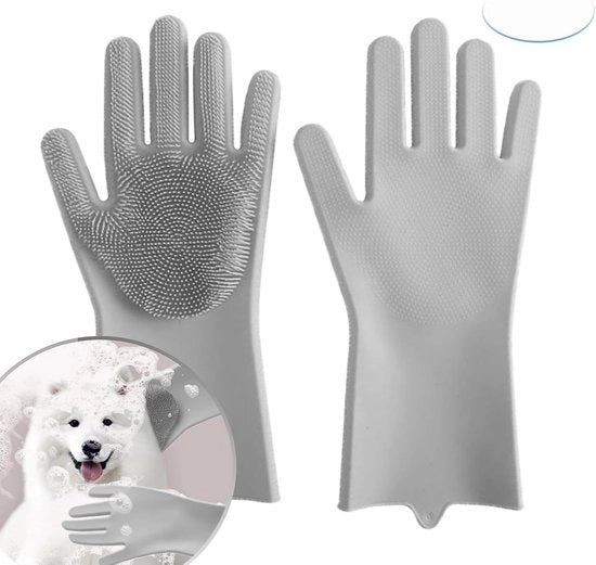 Manicure per cani e gatti in un solo passaggio - Manicure magica antistatica, guanti per il bagno dei cani in silicone, progettazione migliorata a 5 dita, per il bagno e la massaggiatura di cani e gatti - Grigio