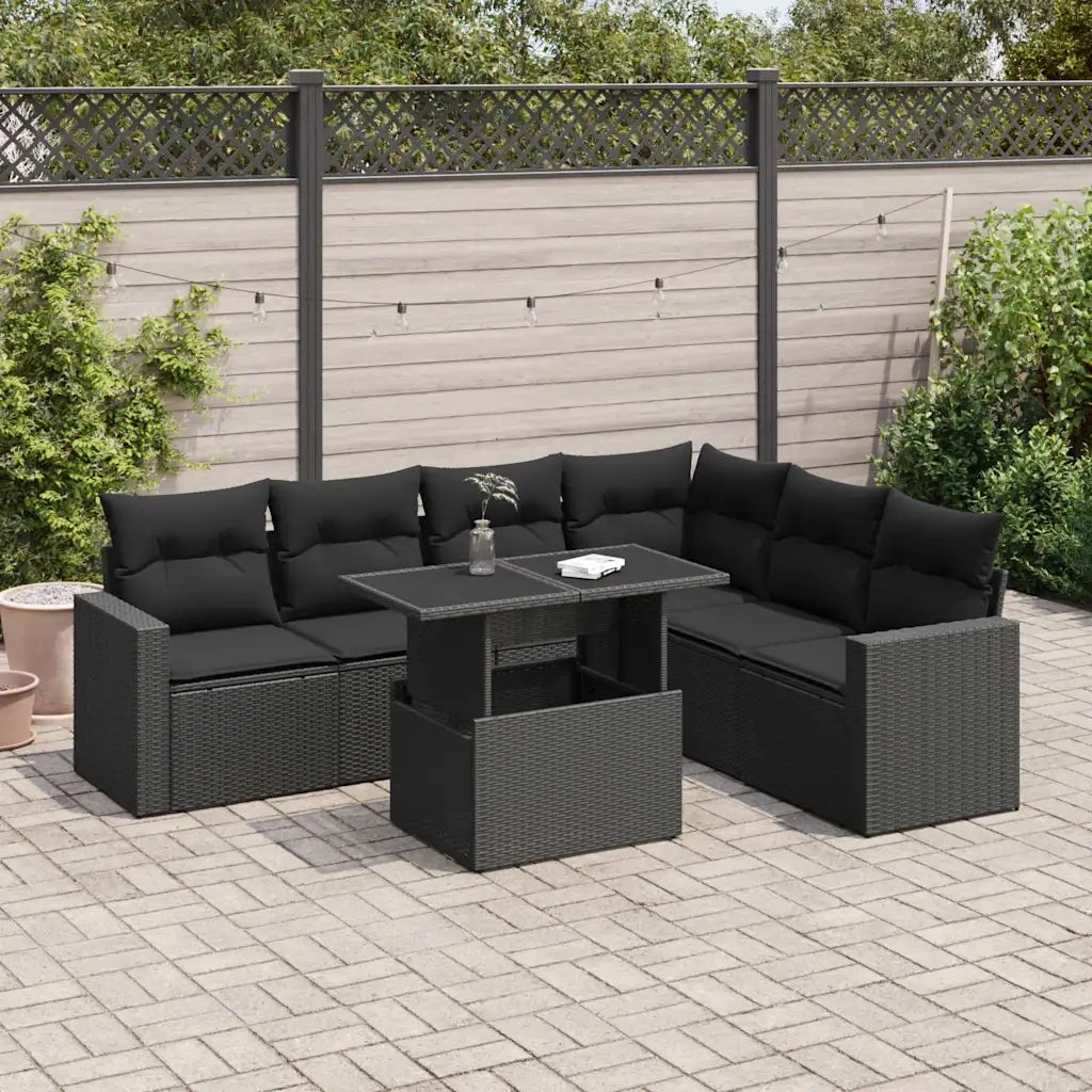 Set Divani da Giardino con Cuscini 7pz Nero Polyrattan 3326326