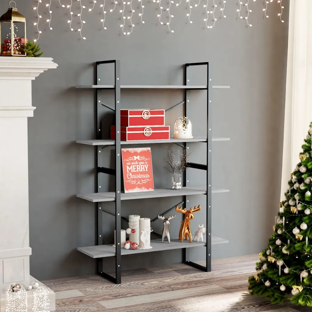 Libreria 4 Ripiani-Scaffale per Libri-Mobile di Stoccaggio Grigio Cemento 100x30x140cm Legno Multistrato