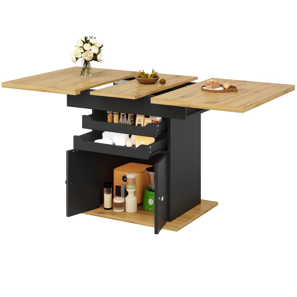 Tavolo da Pranzo per 4 a 6 Persone con 2 Cassetti e 1 Vano Contenitore Allungabile in MDF 110-140x80x76 cm Nero