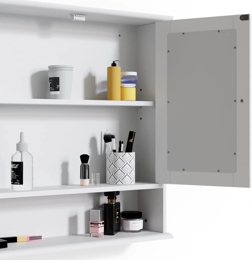 Specchio contenitore bagno Bianco, Bianco, 56 x 58 cm, per montaggio a parete con specchio integrato e ripiani