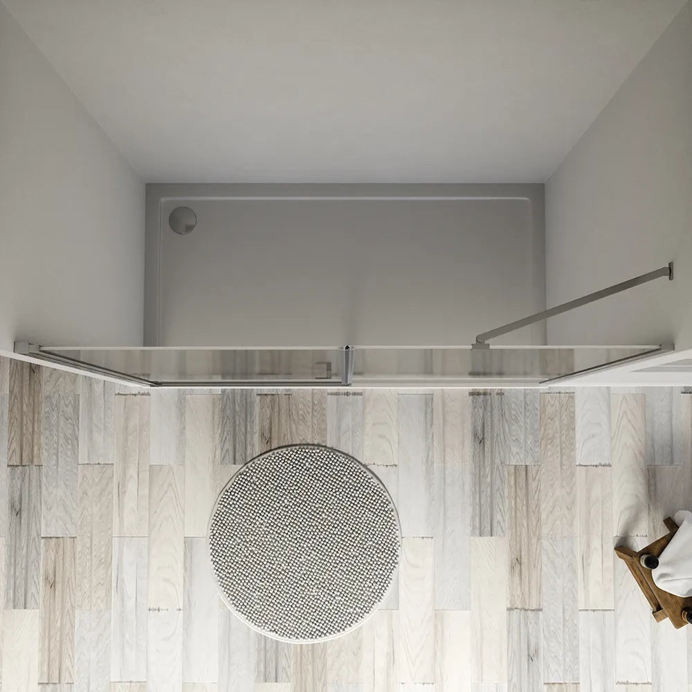 Porta doccia 151-155cm profili cromati apertura a battente e parete fissa vetro 8mm trasparente h195 | Fiji