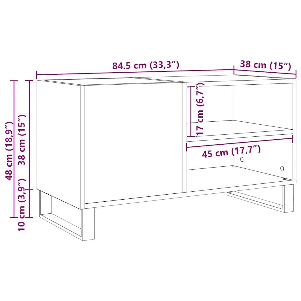 Mobile porta vinili con lo scaffale Rovere Nero 85 x 38 x 48 cm CFW9390709