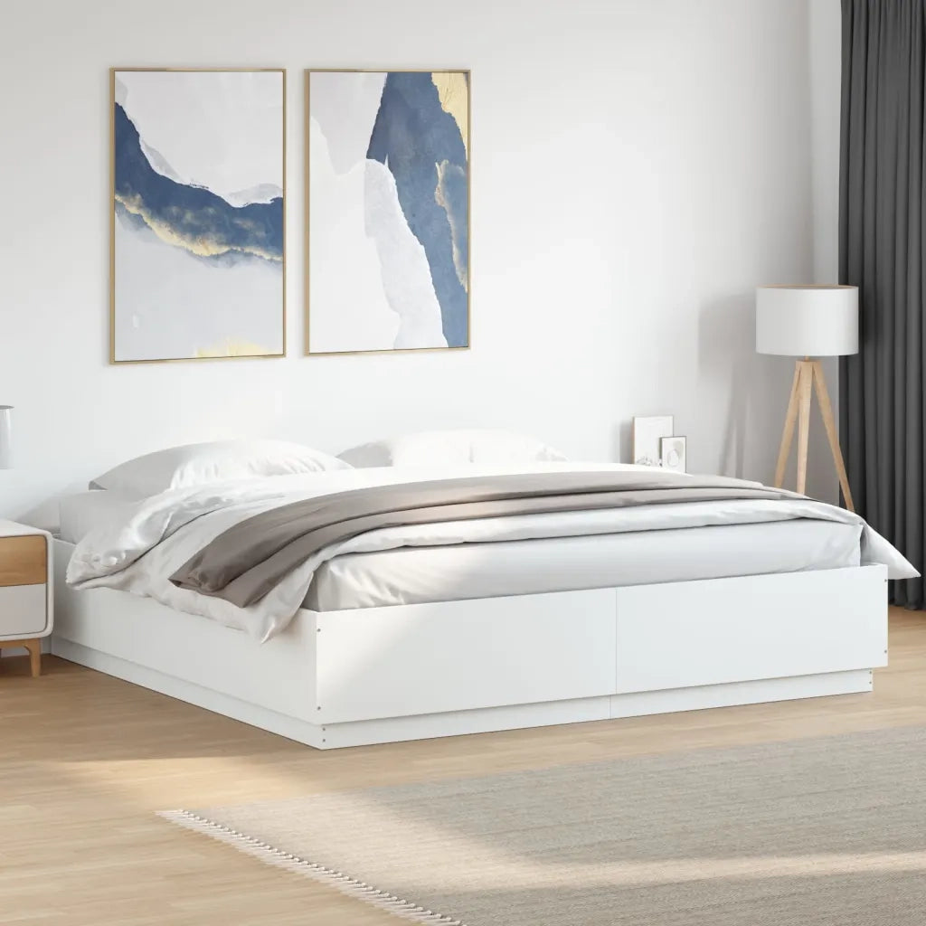 Letto matrimoniale | Letto per adulti | Giroletto con Luci LED Bianco 200x200 cm in Legno Multistrato