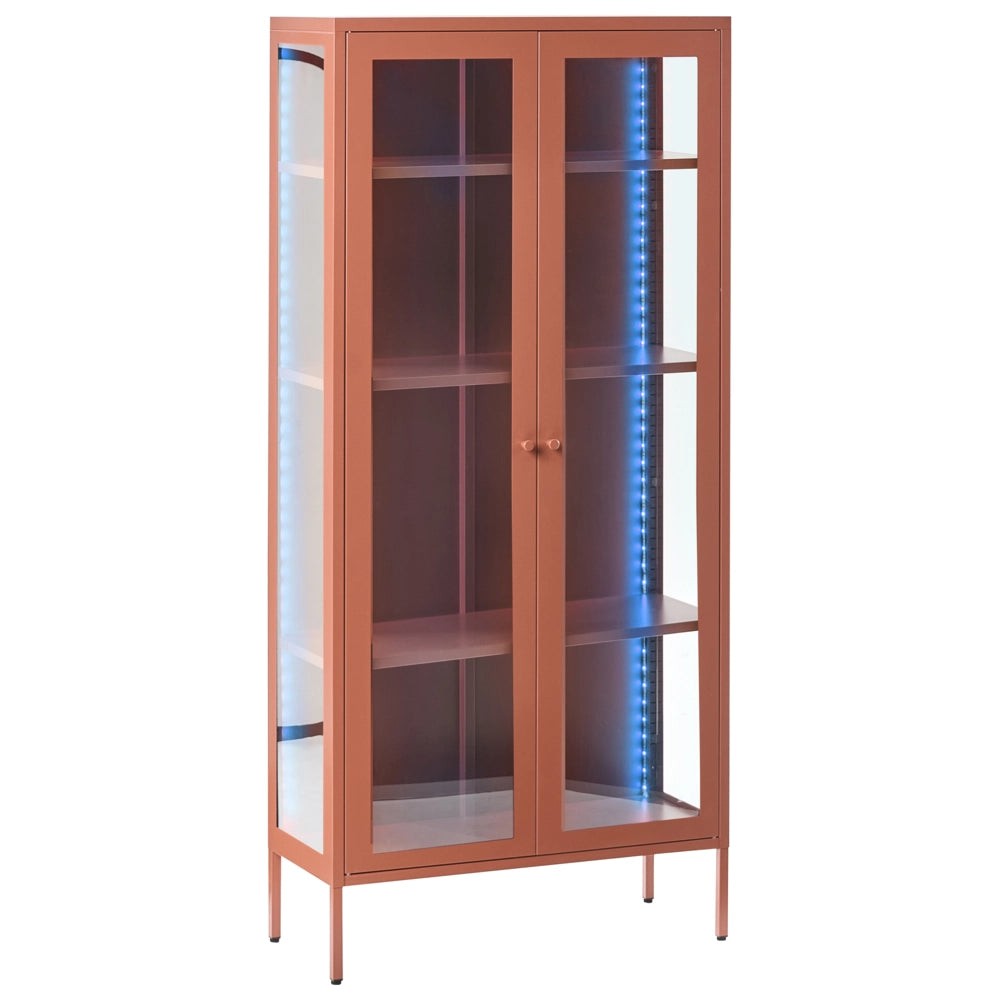Credenza in acciaio con 2 ante ed elementi in vetro metallo dorato stile contemporaneo industriale sala da pranzo soggiorno