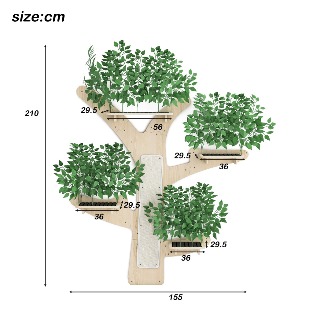 Albero Tiragraffi da Parete in Legno di Pino ¨C MINIMAL ¨C con Piattaforme, 155x210 cm