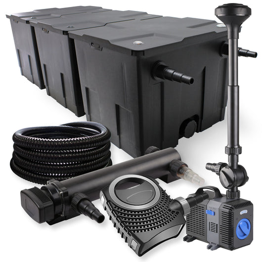 Set Filtro a 3 camere 90000l Chiarificatore UVC 36W Pompa NEO10000 80W Tubo Fontana