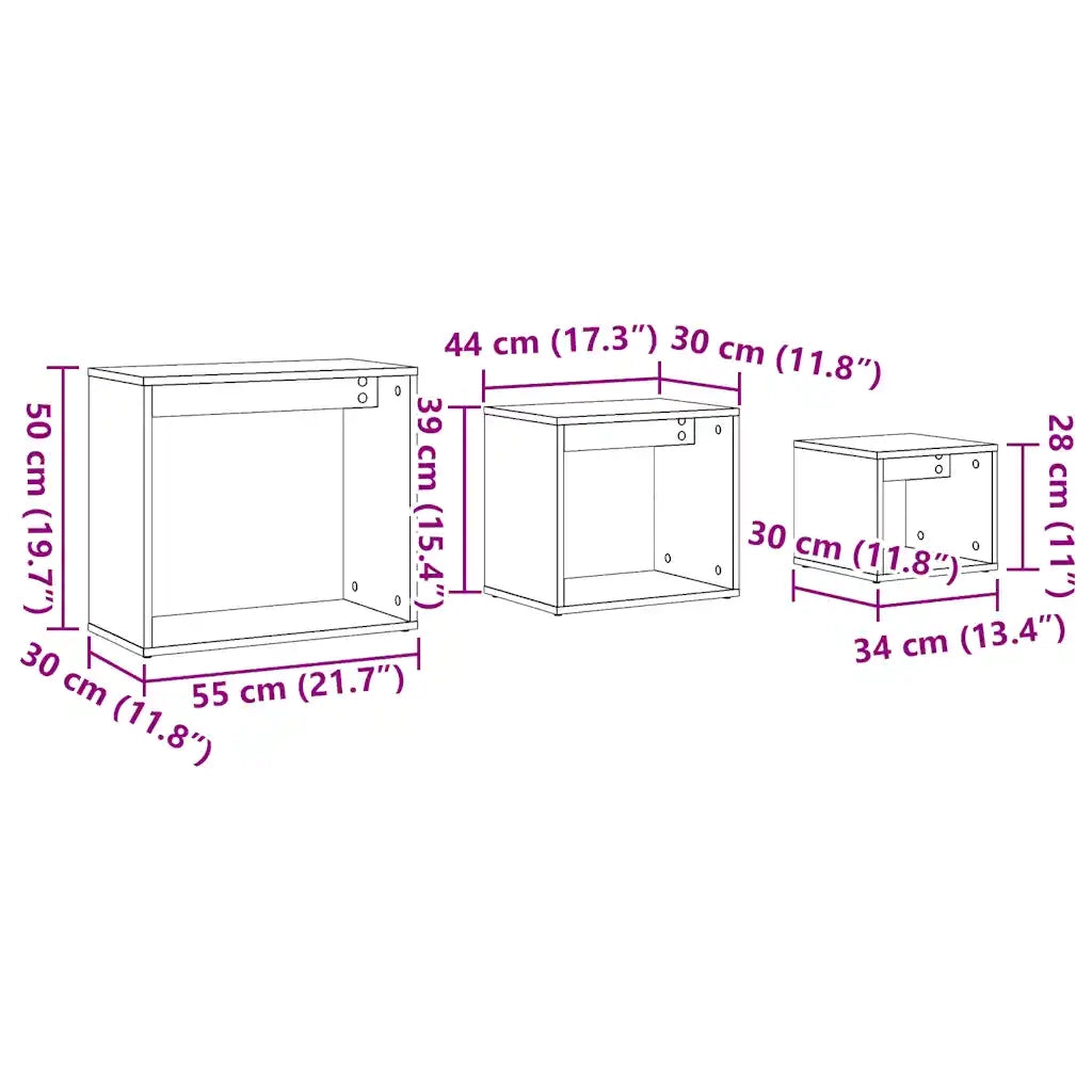 Tavolini Impilabili 3 pz Legno Antico in Legno Multistrato 856674
