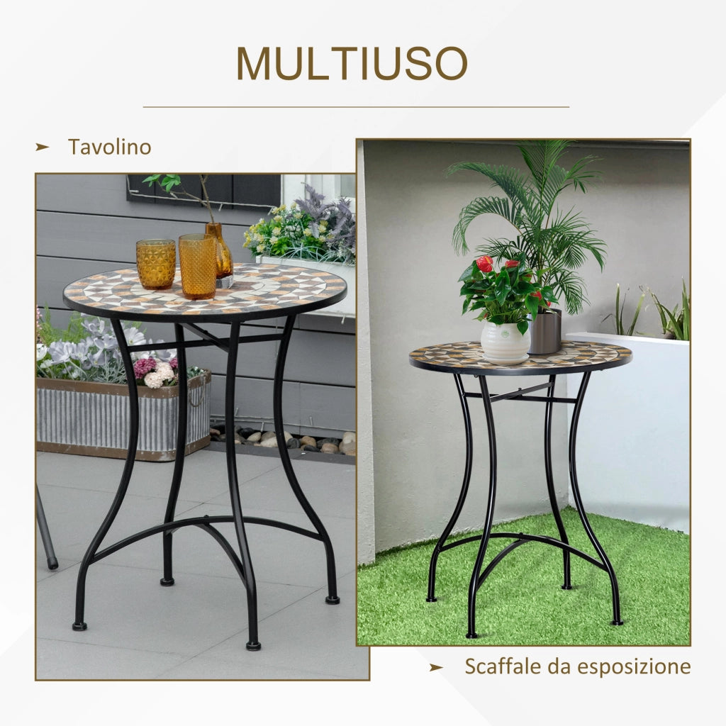 Tavolo da giardino rotondo in metallo e mosaico ¨C zephmum ¨C nero, 60x71 cm