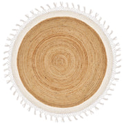 Tappeto Beige e Bianco Rotondo 140 cm Boho Rustico Spirale Intrecciato Fatto a mano Juta Naturale Camera da letto Soggiorno