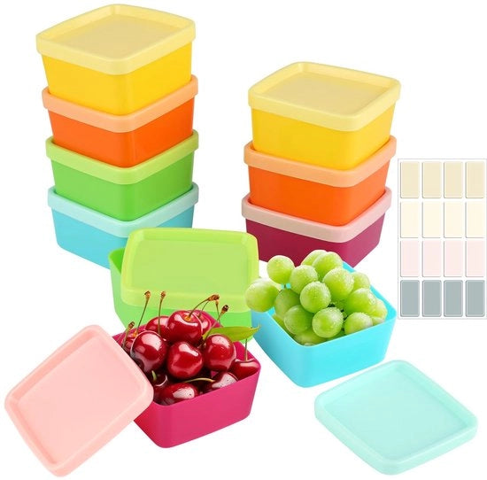 Set di 10 contenitori in plastica per congelatore piccoli, 6,3 x 6,3 x 3,3 cm contenitori in plastica con coperchi, contenitore per conservazione piccoli contenitori con coperchio per salse, dolci, frutta