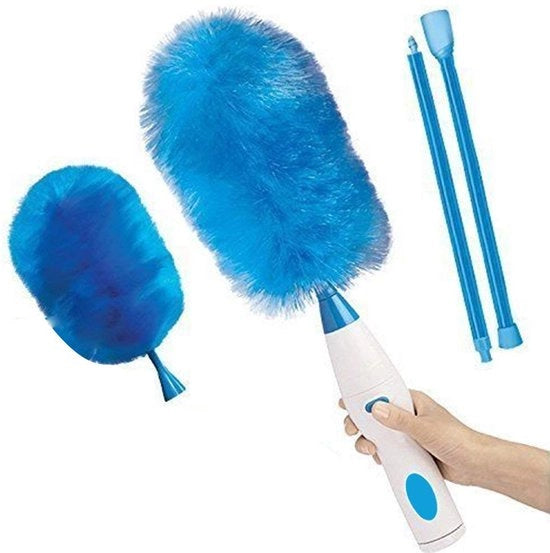 Aspiratore a vento elettrico, 360° girevole, motore interno, alimentato da batterie, senza cavo, statica elettrica, panno a vento manuale, panno a vento telescopico con testa di ricambio per la pulizia della casa.