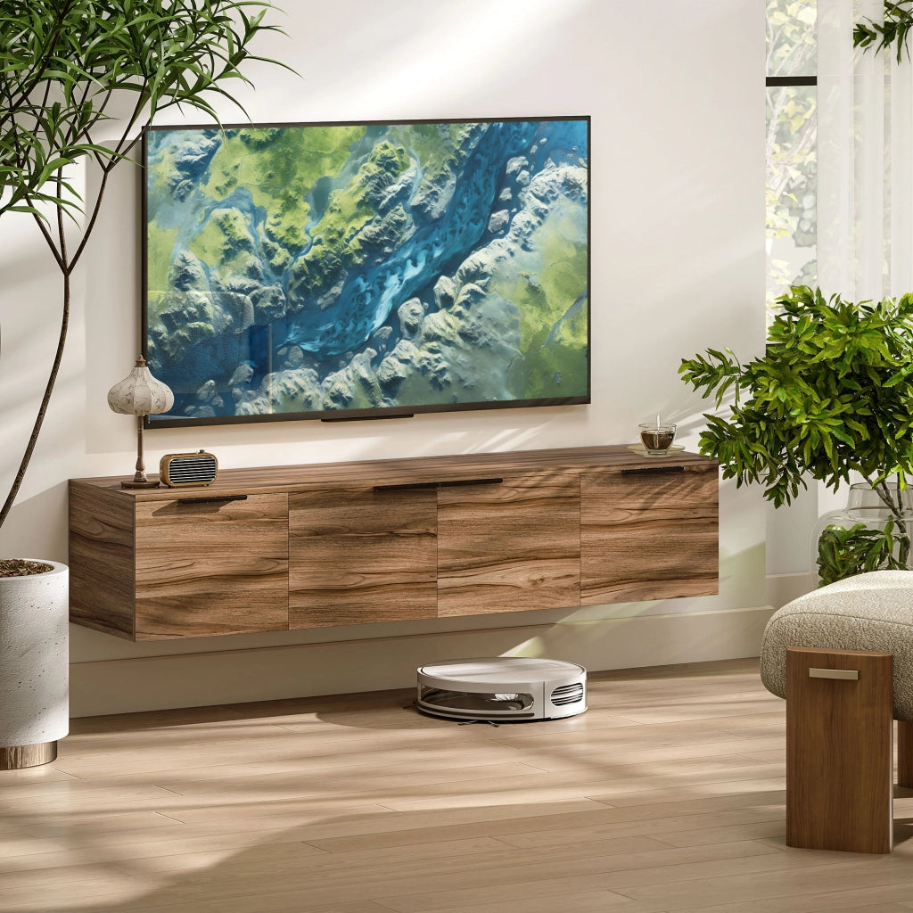 Mobile TV sospeso per televisore fino a 65 pollici con 3 ante ¨C zephmum ¨C marrone 150x35x32 cm