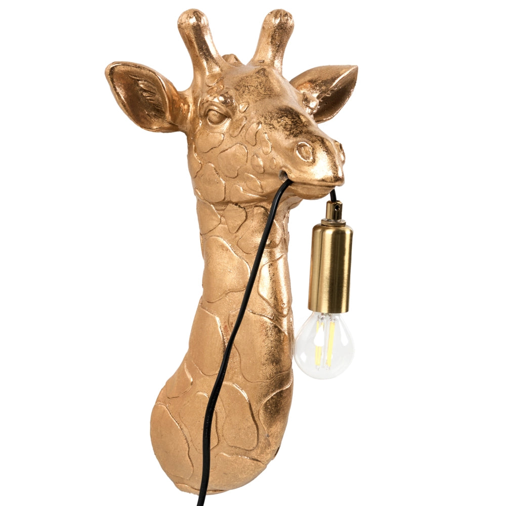 Lampada da parete in poliresina oro Luce da comodino Lampada da lettura a forma di giraffa a tema animale Soggiorno Camera da letto stile glam