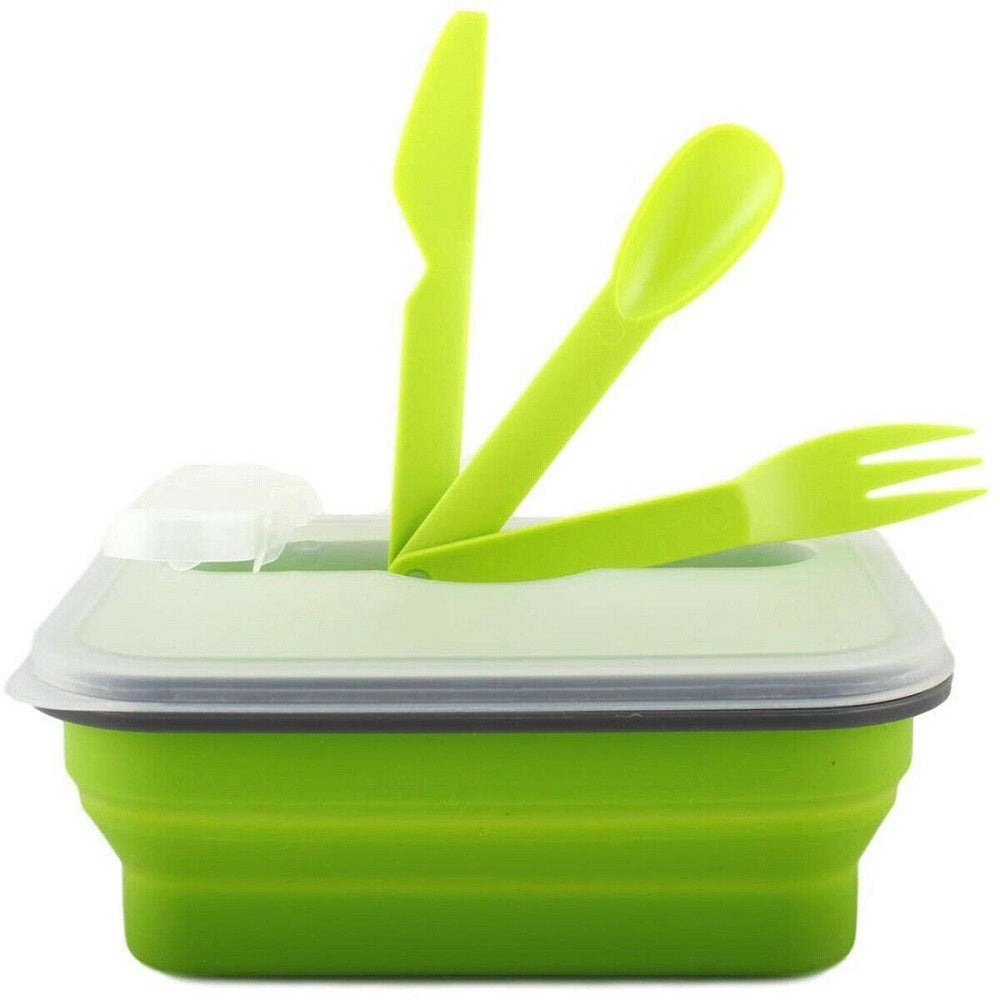 Trade Shop - Contenitore Cibo Pieghevole Silicone Scatola Porta Pranzo Posate Lavoro -