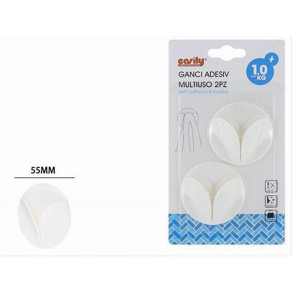 Trade Shop - Set 2 Pz Ganci Adesivi Multiuso Appendini Parete Casa Cucina Bagno Bianchi 87367 -