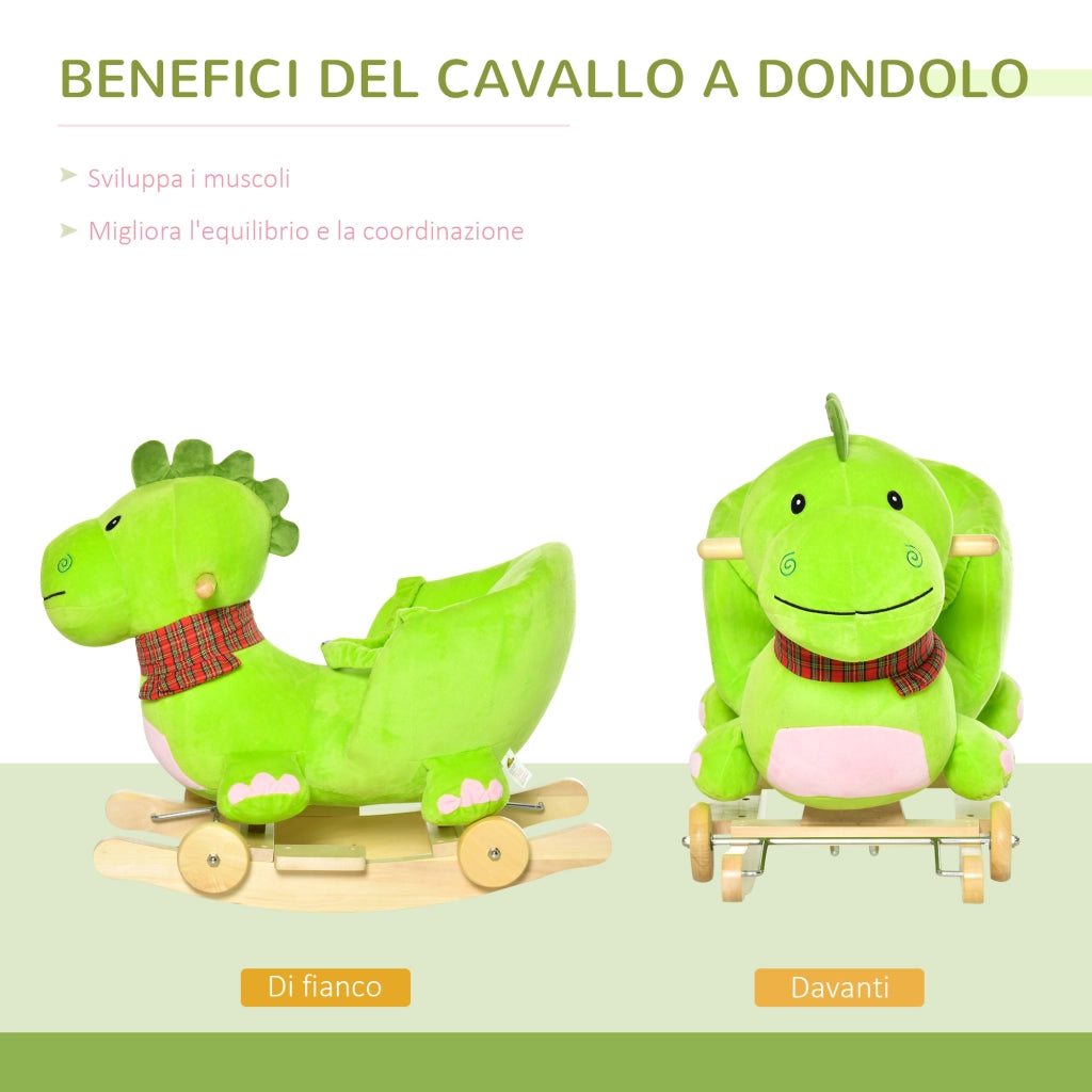 Cavalluccio a Dondolo per Bambini ¨C zephmum ¨C Legno e Peluche Verde