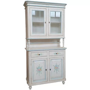 Cristalliera in legno 2 ante bianco invecchiato/decori filo azzurro104x43x208 - Mobili 2G