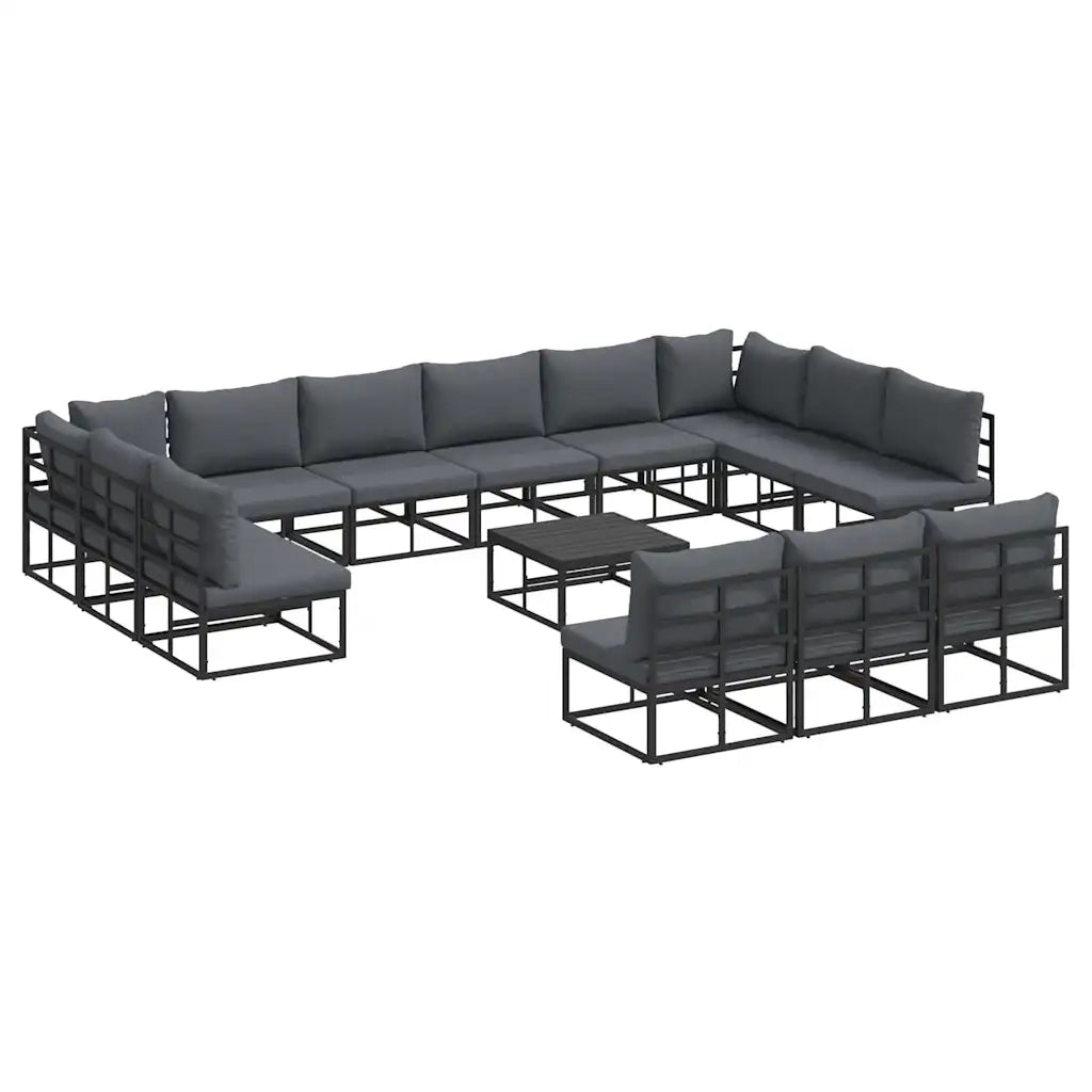 vidaXL Set Divano da Giardino con cuscino 14 pcs Nero Alluminio