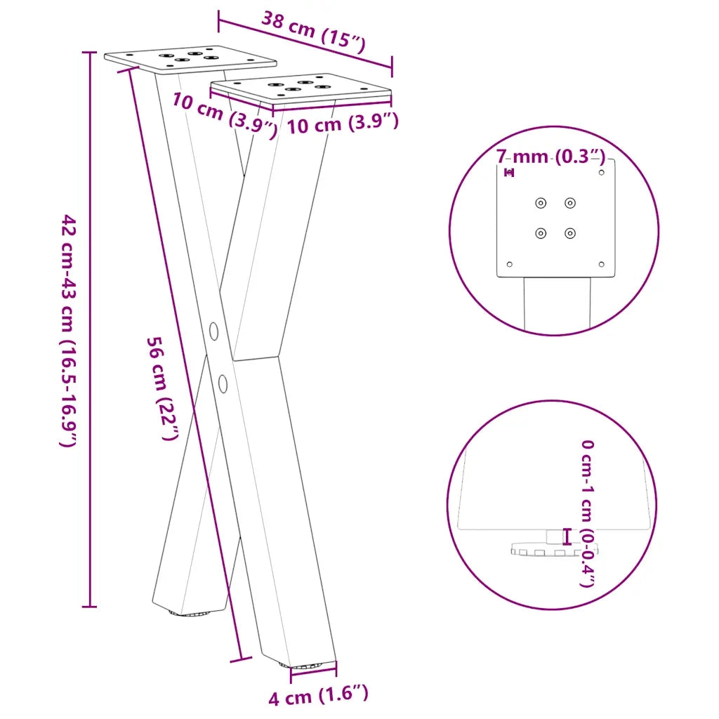 Gambe per Tavolino da Caffè a Forma di X 2 pz Antracite 38x(42-43) cm Acciaio 4012894