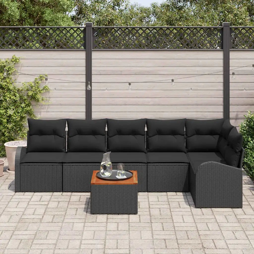 Set Divano da Giardino con archiviazione 7 pcs Nero polyrattan