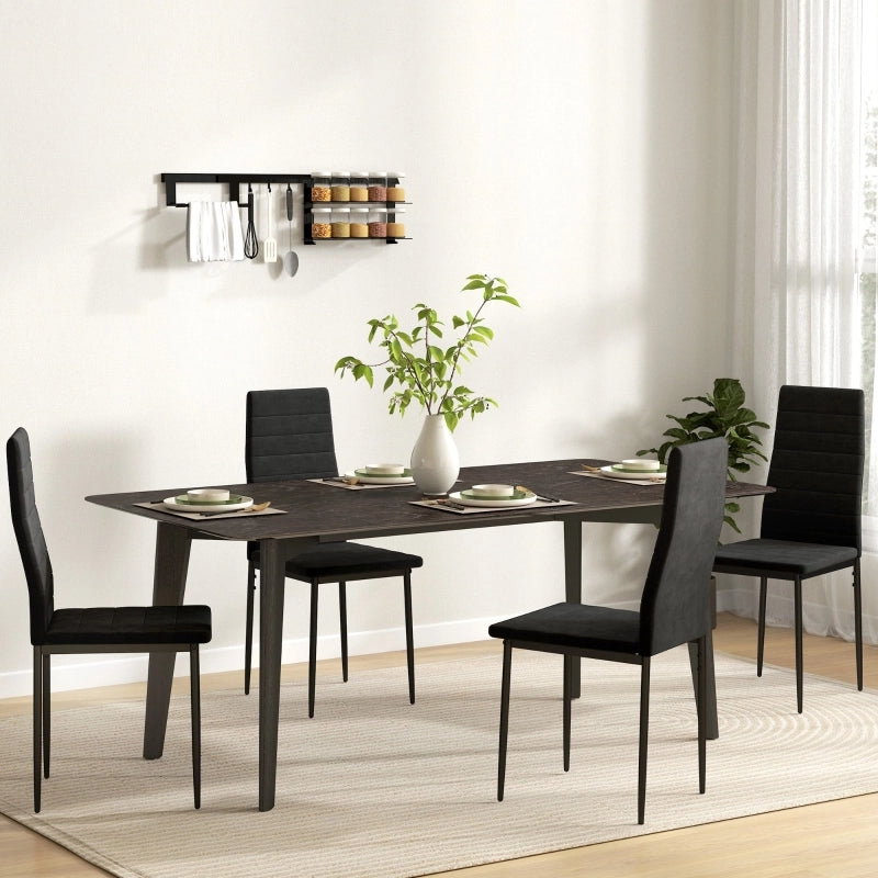 Set di 4 sedie da pranzo senza braccioli, con schienale alto, gambe in metallo, nero