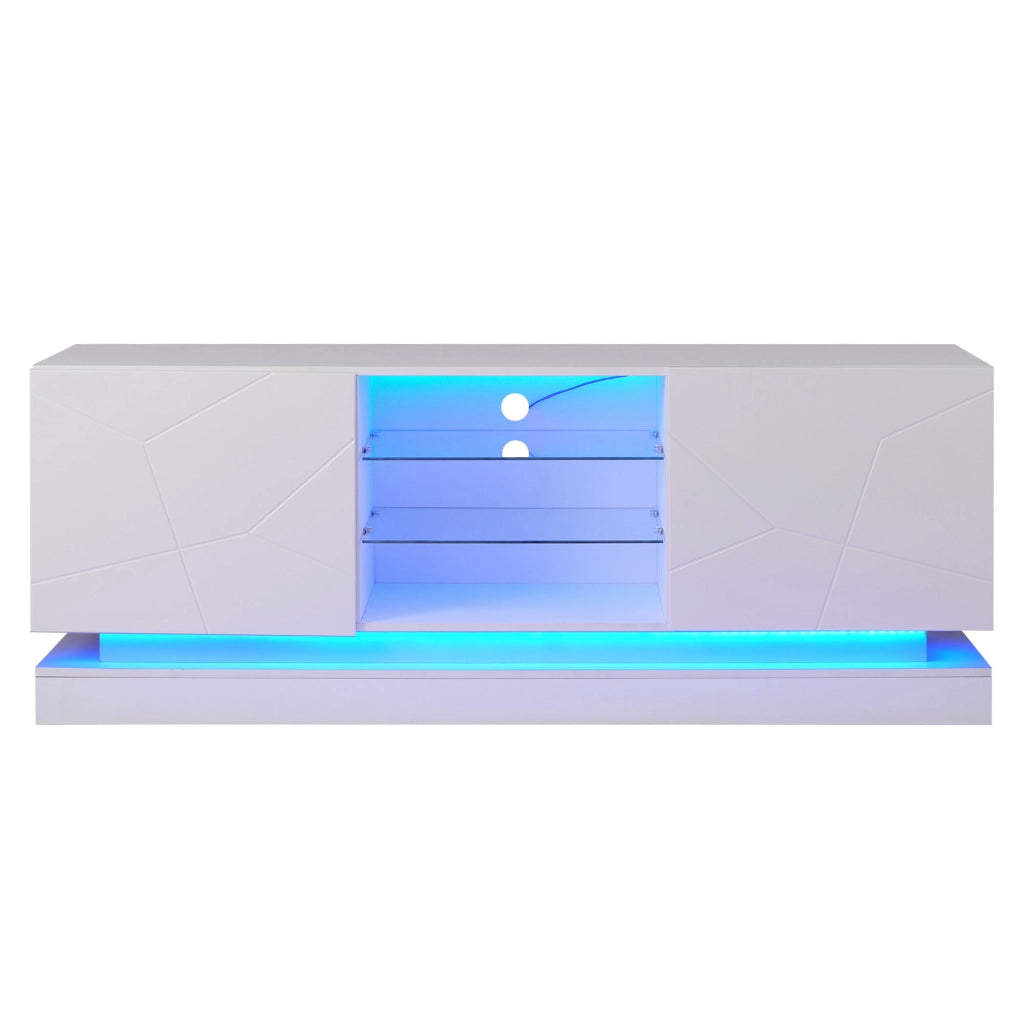 Mobile TV con 2 Ante; 2 Vani; Ripiano in Vetro Regolabile e USB per Soggiorno; 160 × 38.5 × 60 cm
