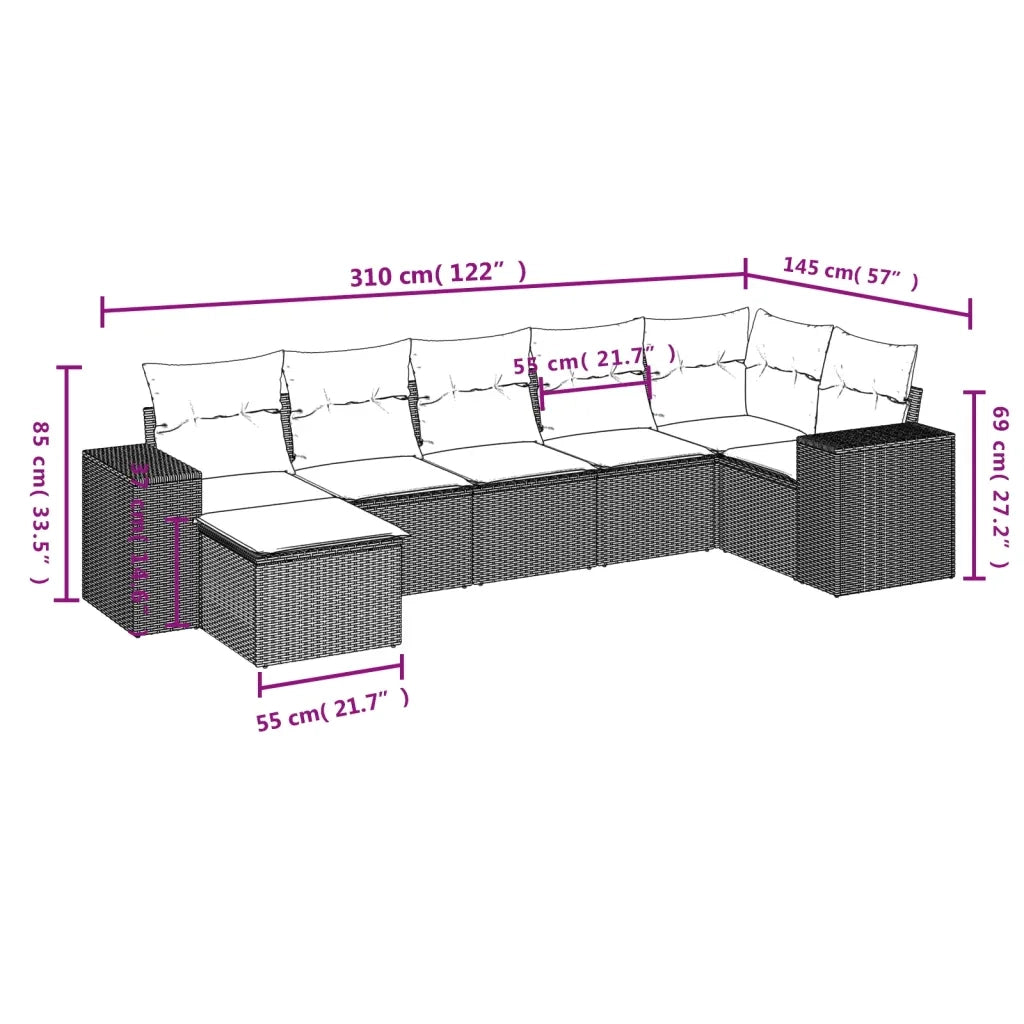 Set Divani da Giardino con Cuscini 7pz Nero Polyrattan 3255213