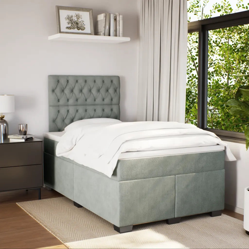 Giroletto a Molle con Materasso Grigio Chiaro 120x190cm Velluto