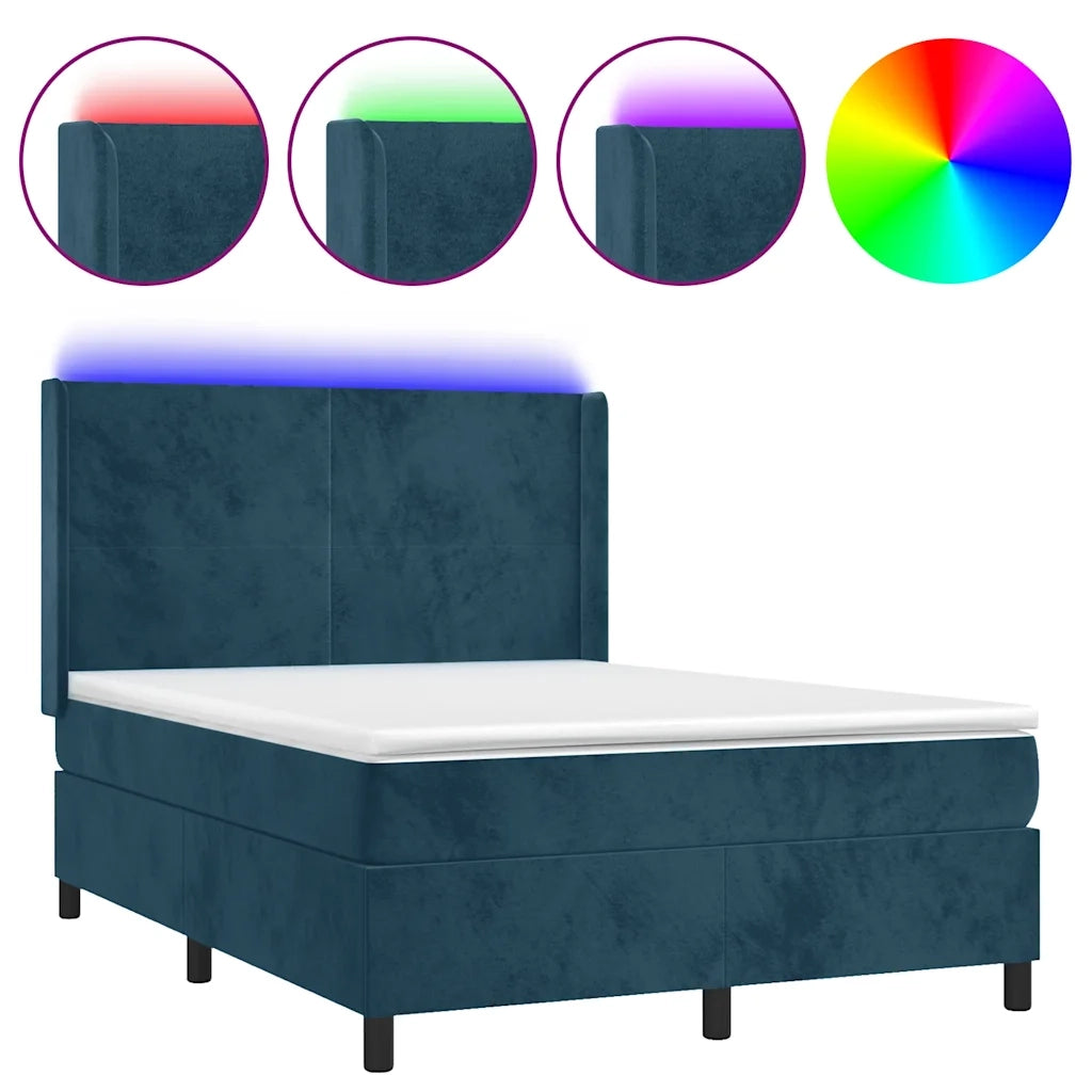 Letto a Molle con Materasso e LED Blu Scuro 140x200 cm 3139449