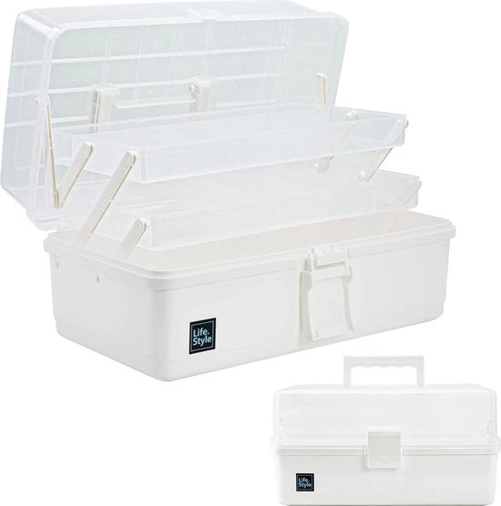 Organizzatore di Articoli per Bambini con 3 Livelli - Cassetto di Ricarica Multifunzionale in Plastica con Maniglia - Adatto per la Sartoria, il Make-up, i Medicinali, le Unghie e gli Accessori per Capelli (Bianco)