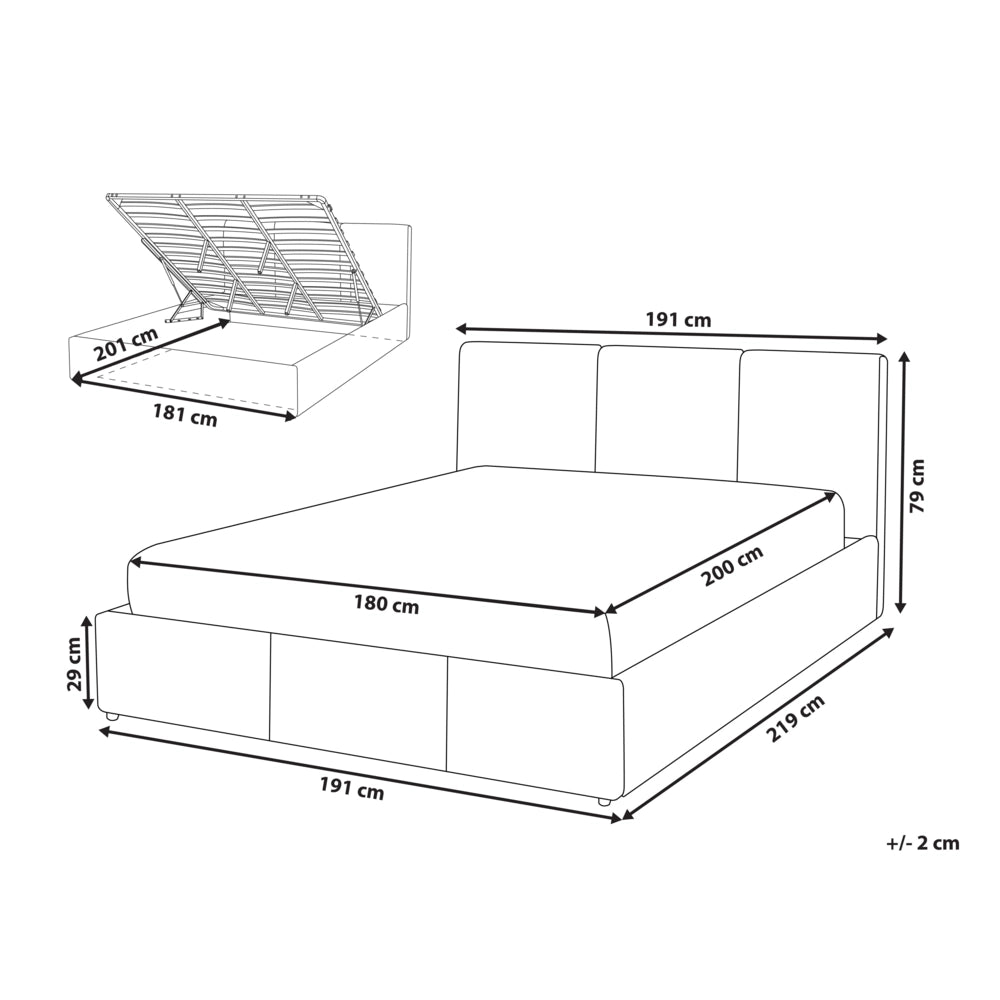 Letto rivestito in tessuto bianco sporco 180 x 200 cm, testiera trapuntata con vano portaoggetti