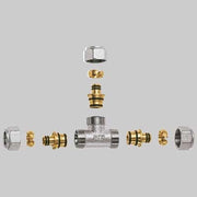 RACCORDO A TEE CON 3 ATTACCHI CROMATO FAR COMPLETO  1 x 26 x 3     FAR
