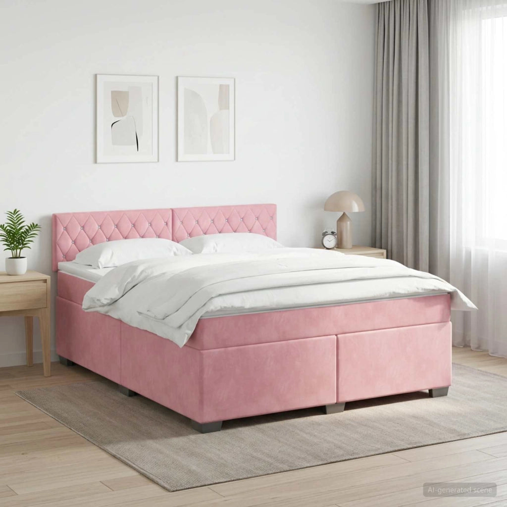 Letto box spring con materasso Rosa 160 x 200 cm Velluto 3450745