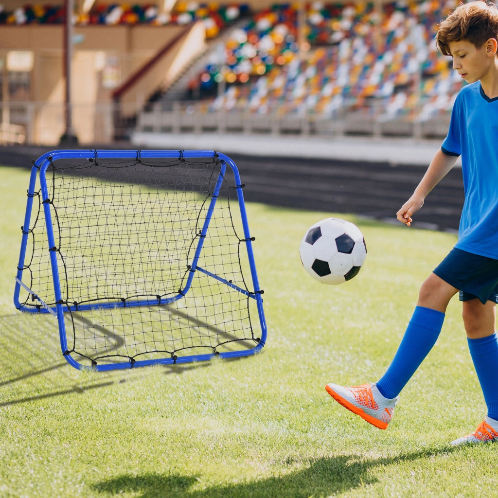 EasyComfort Rete da Calcio Rebounder Pieghevole con Angolo Regolabile e Picchetti, 100x95x90 cm, Blu