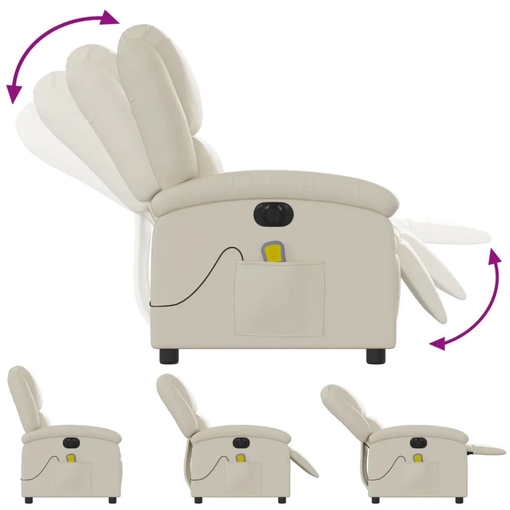 Poltrona Massaggiante | Sedia Relax Elettrica Reclinabile Crema Similpelle