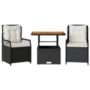 Set da Pranzo da Giardino 3 pz | Set Salotto da Giardino con Cuscini Nero in Polyrattan