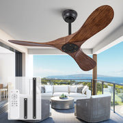 Ventilatore da soffitto senza luce con telecomando, 6 velocità, ABS nero e noce scuro, per interni ed esterni