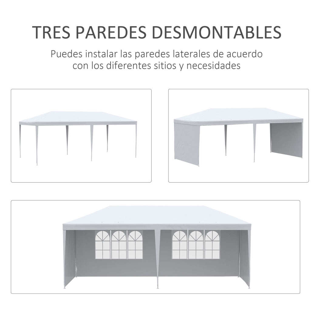 Gazebo da Giardino 6x3m con 4 Pareti e 2 Finestre ¨C Zephmum ¨C Bianco