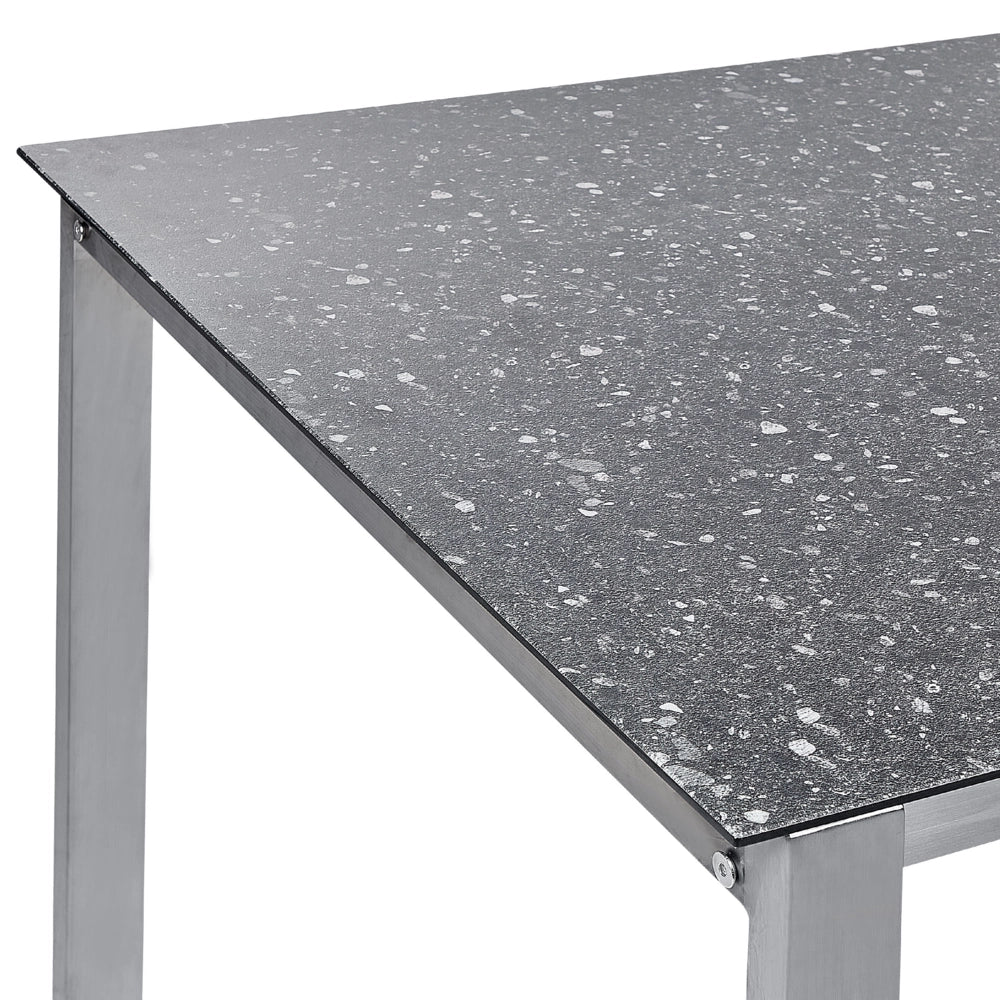 Set da giardino con 4 posti in acciaio inox con tavolo piano con effetto granito e sedie in rattan nero esterno moderno set elegante