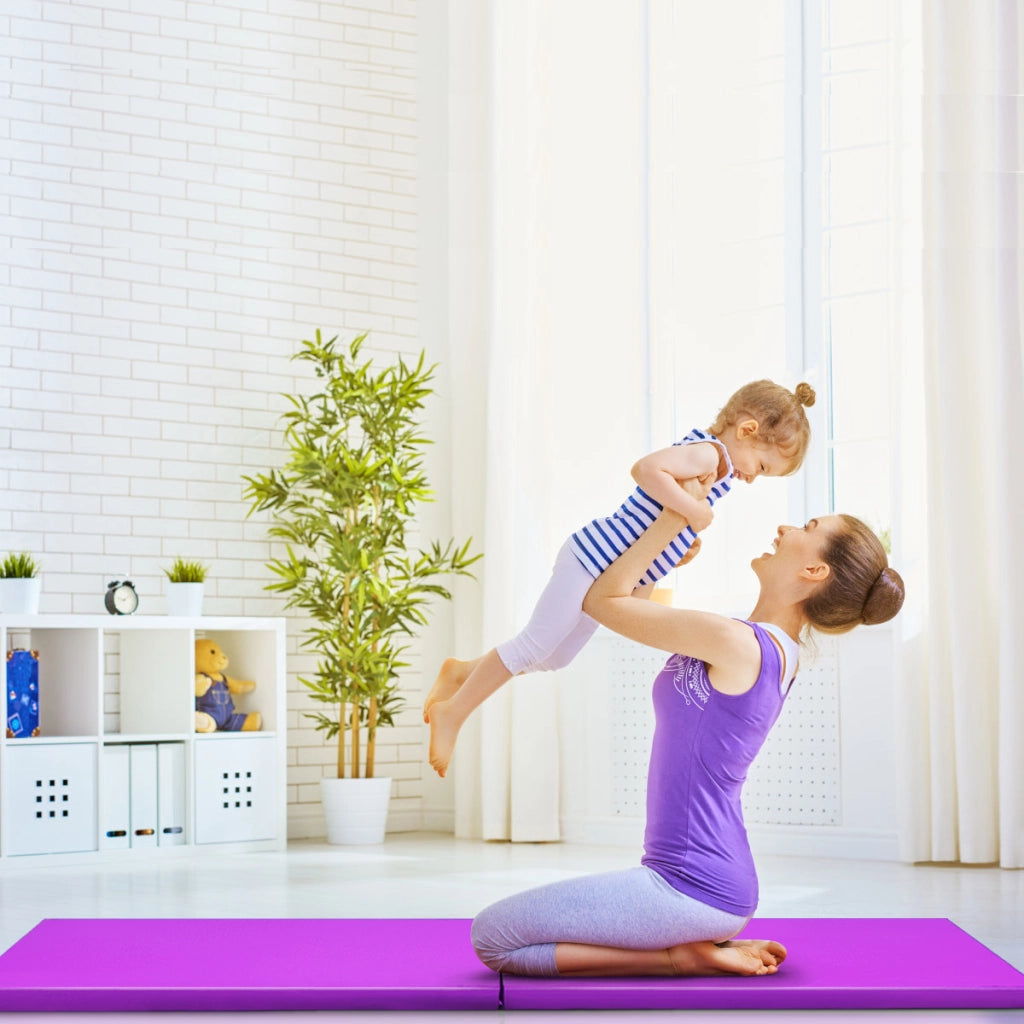 Tappetino yoga pieghevole materassino ginnastica spessore multifunzionale e antiscivolo 180x60x4cm Viola
